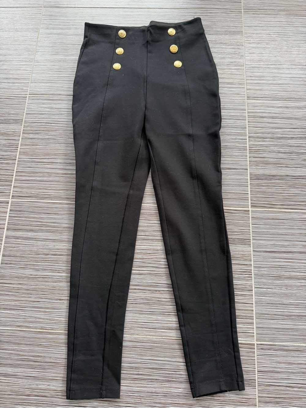 Zara Black Stretch Pants with Gold Buttons